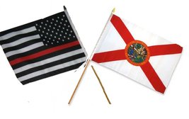 AES 12x18 12&quot;x18&quot; Wholesale Combo USA Red Line &amp; State Florida Stick Flag - £8.83 GBP