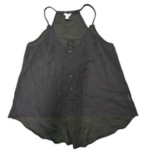GUESS Embroidered Crinkle Chiffon Lace Button Down Black Tank Top Womens Shirt M - £7.54 GBP