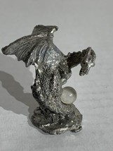 Metalic Miniture DRAGON Figurine with Crystal ball  1.8” Tall Great for ... - $9.69