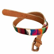 Vintage Guatemalan Multicolor Woven Leather Belt Size 32 - $37.40