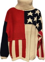 Vintage Patriotic Stars and Stripes Oversized Turtleneck Sweater-Size L - £47.30 GBP