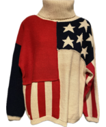 Vintage Patriotic Stars and Stripes Oversized Turtleneck Sweater-Size L - £46.40 GBP