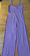 Pink Rose Mauve Jumpsuit V Neck Wide Leg Pants Casual Boho Chic, Size L - $260.03 MXN