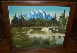 Vintage Jon Thompson Rocky Mountain Swan Lake Impressionist Oil Painting - £79.12 GBP