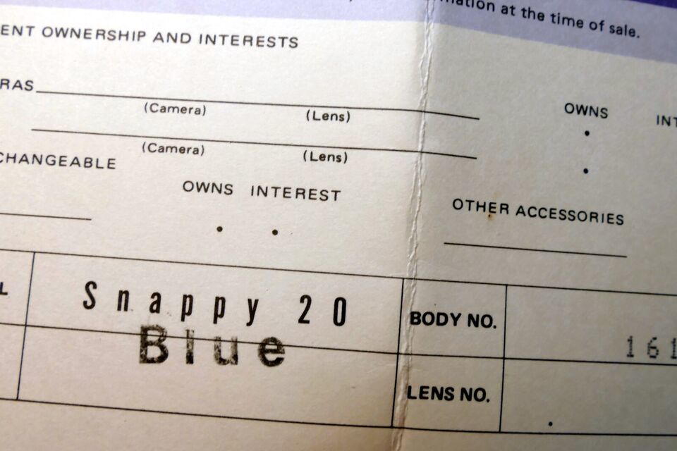 Canon Snappy-20 camera Blue warranty card vintage 1980&#39;s - $9.47
