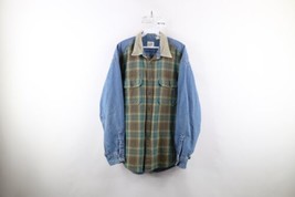 Vintage 90s Gap Mens Large Faded Flannel Corduroy Collar Denim Jean Button Shirt - $69.25
