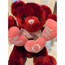 Burgundy Bear with Soft Pink Hearts Spelling out MOM Mothers Day Gift - £8.78 GBP