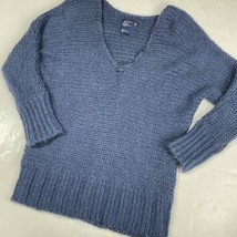 American Eagle Blue Knit Sweater Sz Medium Wool Mohair Blend V-Neck Long... - $15.19