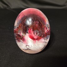 Joe Rice Pink Violet Floral Glass Egg Shaped Paperweight Controlled Bubb... - $39.59
