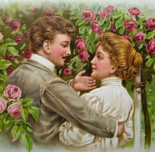 Lovers In Rose Garden Victorian Postcard Series 8090 Germany Embossed 1909 PFB - £16.56 GBP