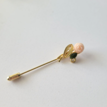 Vintage Rose and Jade Gold Tone Hat Pin Stick Pin Brooch - £11.12 GBP