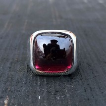 Garnet Statement Rings Heavy Mens Garnet Signet Ring Men Christmas Gift Jewelry - £164.67 GBP