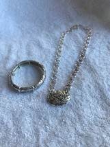Matching necklace pendant silver bracelet elastic adjustable  2 pieces etched - £11.27 GBP