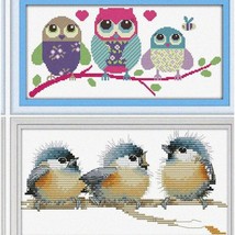 WhimsiStitch Cartoon Owl &amp; Birds Cross Stitch Kit - Easy Patterns for Embroidery - $35.59