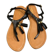 Isaac Mizrahi New York Black T-Strap Flat Sandals Womens Size 10 - £12.51 GBP