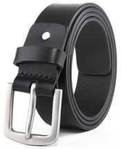 BLACK Men’s Top Grain Leather Belts Casual Jeans Solid Belts Men 1.5inch... - £15.50 GBP
