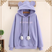 Women Solid Color Letter Embroidery Hoodies Sweatshirts With Ears  Loose Hoodied - £93.46 GBP