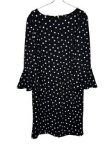 Liz Claiborne Women&#39;s Shirt Dress Polka Dot Bell Sleeves Zip Back Black Sz. 12 - £15.61 GBP