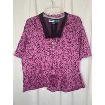 Jamie Sadock Purple Black Abstract Preppy Coral Short Sleeve Zipped Jack... - $32.00