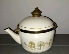 Vintage Asta Tea Kettle Pot mcm WEST German Enamel Ware trees Pattern - $652.39 MXN
