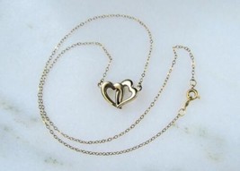 Vintage Signed DEC 1/20th 14K Gold Filled Double Heart Pendant Necklace C3569 - £38.15 GBP