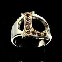 Sterling silver initial L ring with 8 Sparkling Red CZ stones high polished 925  - £52.56 GBP