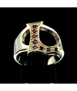 Sterling silver initial L ring with 8 Sparkling Red CZ stones high polis... - $91.00 CAD