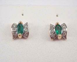 2.05Ct Marquise Cut Emerald Diamond Bow Tie Studs Earrings 14K Yellow Gold Over - £74.13 GBP