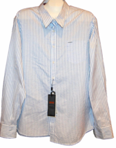 Hugo Boss Men&#39;s Blue White Striped Cotton Asymmetric Shirt Size 2XL - $110.97
