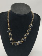 Chunky Black Beaded Gold Toned Necklace - £4.75 GBP