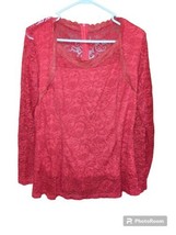 Woman&#39;s Beautiful Red Lace Overlay Top No Brand Tag. Size LG - £14.31 GBP