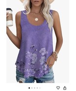 Womens XL Sleeveless Top Tank Purple Lavender Border Print Soft Feminine... - $362.41 MXN