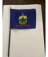 New Vermont State Mini Desk Flag - Black Wood Stick Gold Top 4” X 6” - $8.00