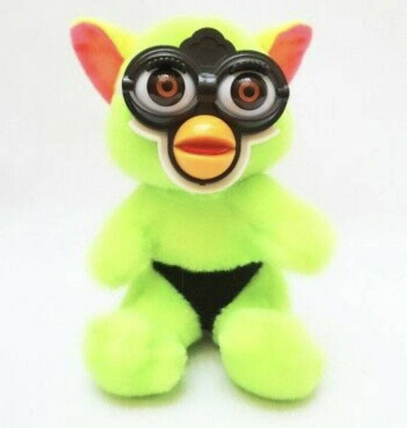 Furby fake Green Body knockoff furby plush neon green fur brown eyes HIGHLY RARE - $131.49