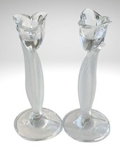 Mikasa Tulip Candlestick Candle Holders Crystal Frosted Spring Aria 2pc Germany - £19.33 GBP