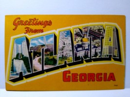 Greetings From Atlanta Georgia Large Letter Linen Postcard Unused Colour... - $11.40