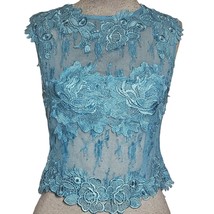 Blue Sheer Lace Sleeveless Blouse Size Small - £27.26 GBP