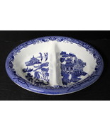 Churchill England Blue Willow Oval Divided Vegetable Dish ~ 10&quot; x 7.25&quot; ... - $34.99