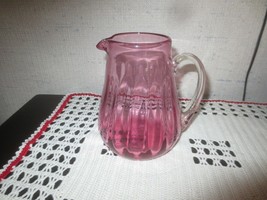 Vintage Pilgrim Glass?? Cranberry Glass Ribbed Pitcher w/Clear Handle - 5&quot; Tall - £7.99 GBP