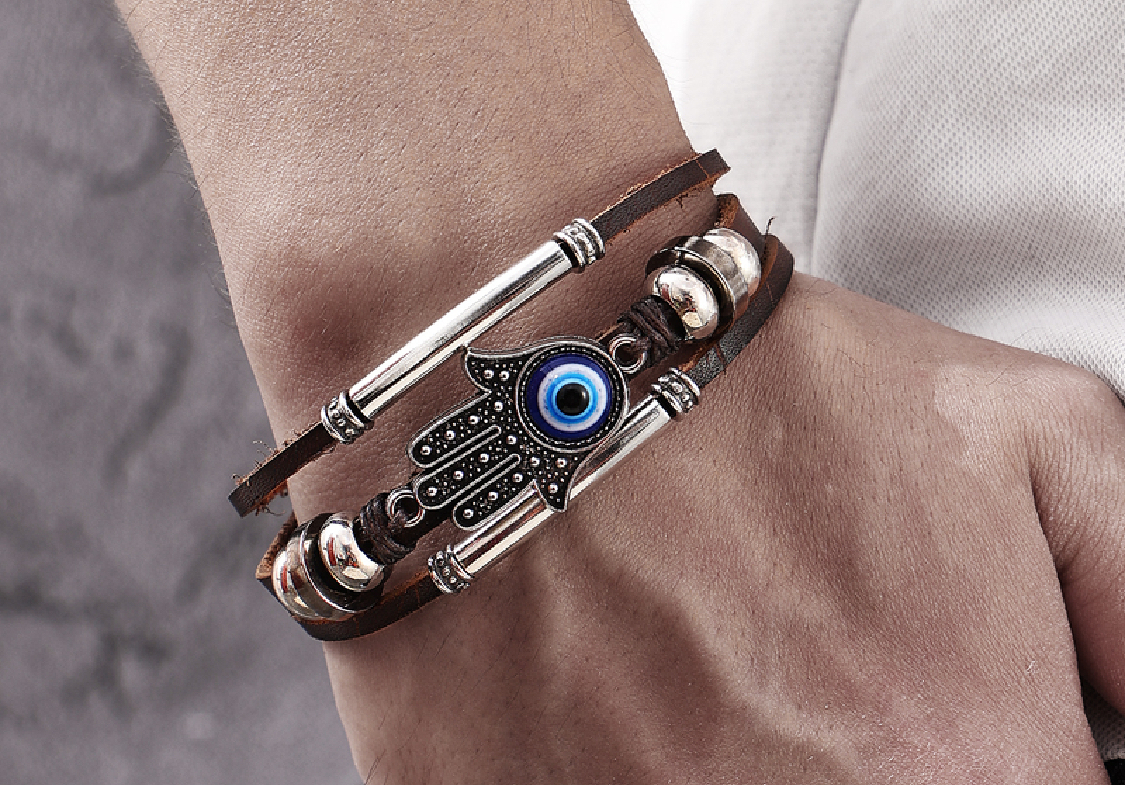Evil Eye Protection Bracelet, 7.5 Inches, Navy Blue Glass Strand with Zi... - $11.00