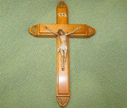 Vintage Wooden Wall Cross Christian Crucifix 1950s Last Rites Sick Call 17&quot;x10.5 - £25.17 GBP