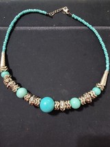 Vintage  20&quot; Faux Turquoise Beads Collar Necklace Silver Tone - $318.69 MXN