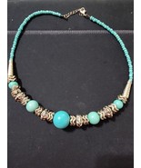 Vintage  20&quot; Faux Turquoise Beads Collar Necklace Silver Tone - €14,84 EUR