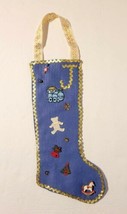 Vintage Handmade Decorated Blue Felt 16&quot; Boy Stocking Initial &quot;J&quot; Rick Rack EUC  - £11.93 GBP