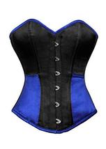 Gothic Black Blue Satin Burlesque Corset Waist Training Bustier Overbust Costume - £56.87 GBP