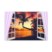 Canvas Print Wall Art Window Sunset Palm Tree View Nature Photography Realism S - £71.87 GBP+