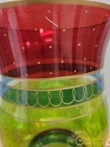 Pier 1 Glass Hurricane Candle Holder Vase Red Blue Green Gold 10 3/4&quot; x 7&quot;  - £19.66 GBP