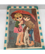 vintage Lee big sad eye kids  girl boy dog April showers rain  tykes puzzle art - £30.86 GBP