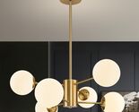 6-Light Milk Glass Globe Sputnik 24" Chandelier Light Fixture, Gold - Mo... - $133.60