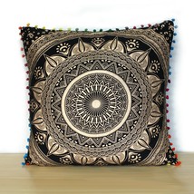 Black Golden Cushion Cover (Set Of 2) 20x20 Inch Decorative Cotton Pillow Cases - £23.80 GBP